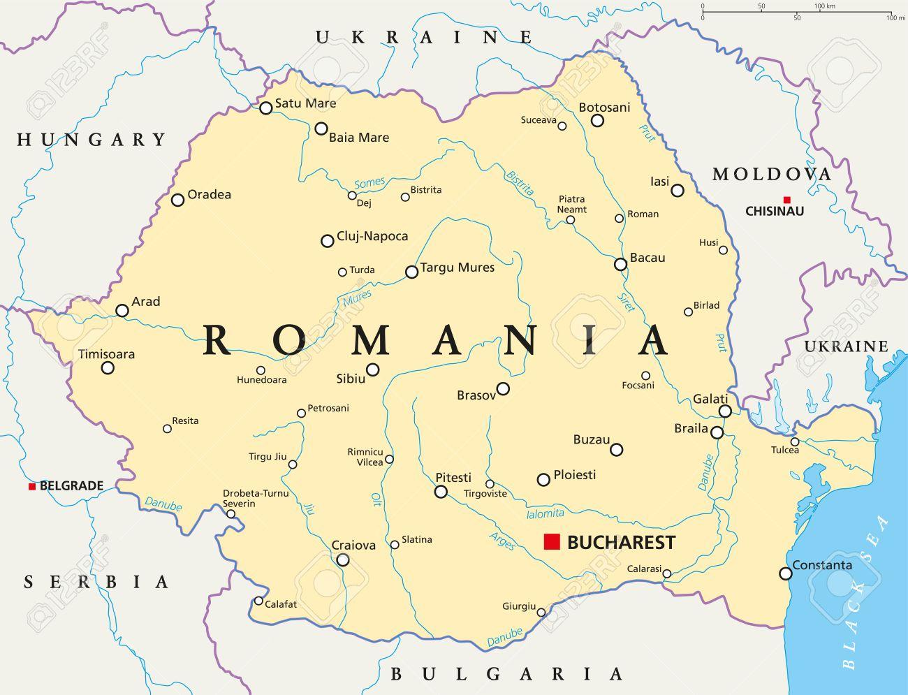 Romanian pääkaupunki kartta - Pääkaupunki romanian kartta (Romania)